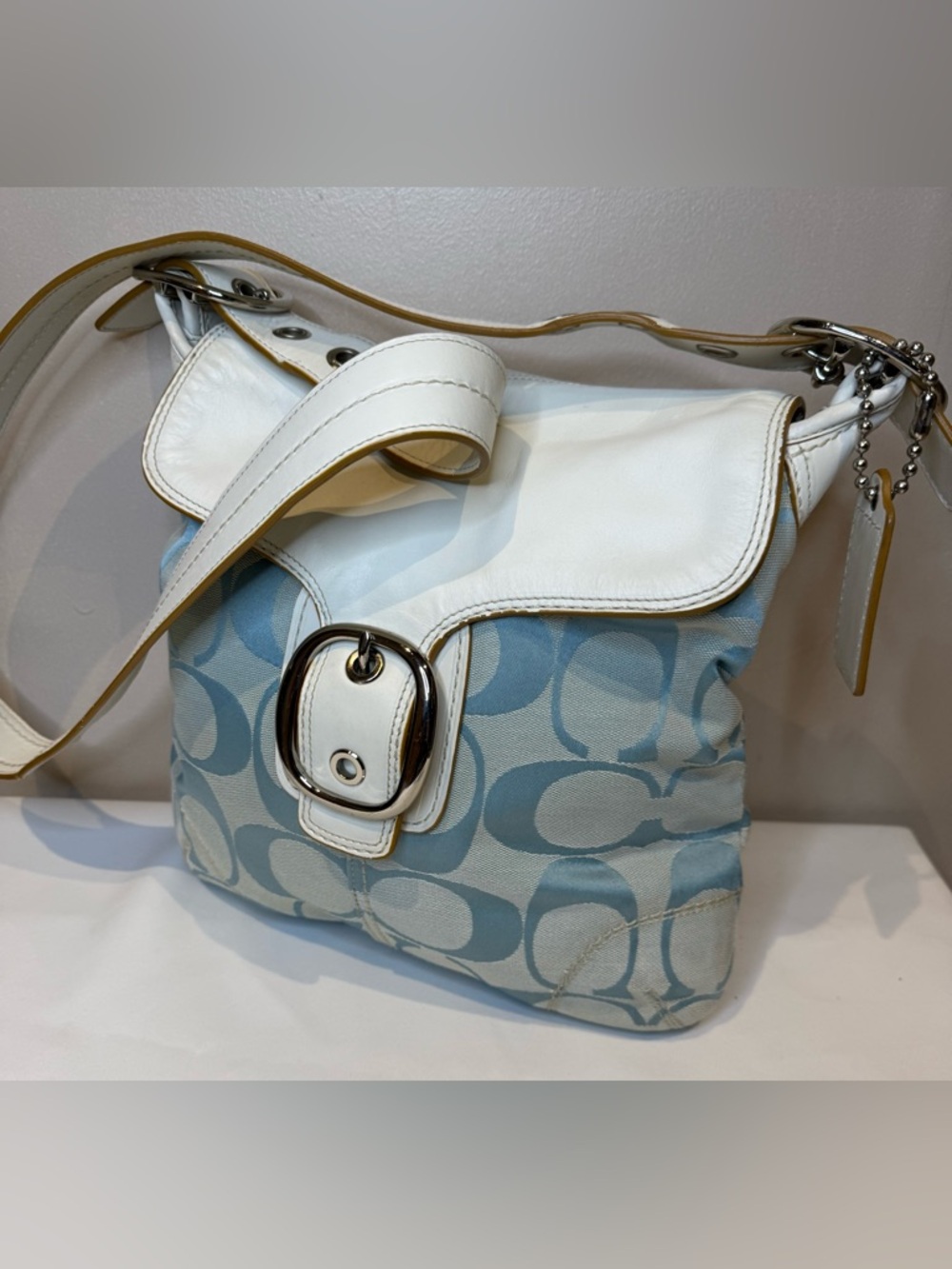 Coach Duffle Bag Glacier Blue and White  Silver Hardware 2009 13360